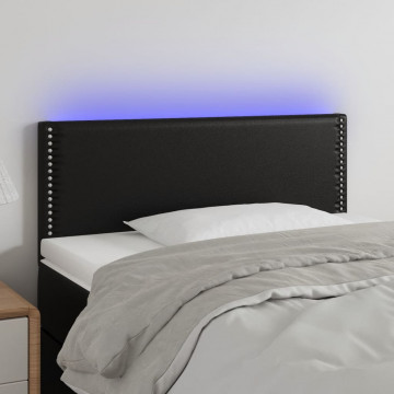 Tăblie de pat cu LED, negru, 100x5x78/88 cm, piele ecologică - Img 1