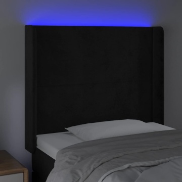 Tăblie de pat cu LED, negru, 103x16x118/128 cm, catifea - Img 4