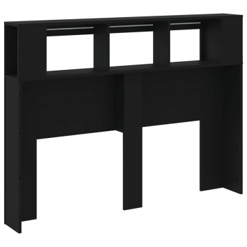 Tăblie de pat cu LED, negru, 140x18,5x103,5 cm, lemn - Img 7