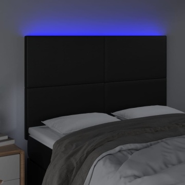 Tăblie de pat cu LED, negru, 144x5x118/128 cm, piele ecologică - Img 3