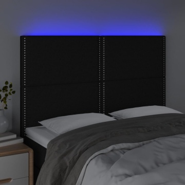 Tăblie de pat cu LED, negru, 144x5x118/128 cm, textil - Img 3