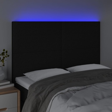 Tăblie de pat cu LED, negru, 144x5x118/128 cm, textil - Img 3