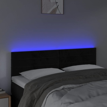 Tăblie de pat cu LED, negru, 144x5x78/88 cm, catifea - Img 3
