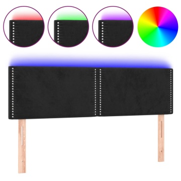 Tăblie de pat cu LED, negru, 144x5x78/88 cm, catifea - Img 2