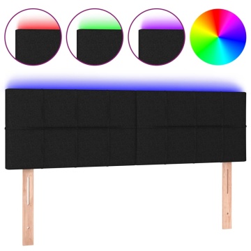 Tăblie de pat cu LED, negru, 144x5x78/88 cm, textil - Img 2