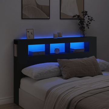 Tăblie de pat cu LED, negru, 160x18,5x103,5 cm, lemn - Img 1