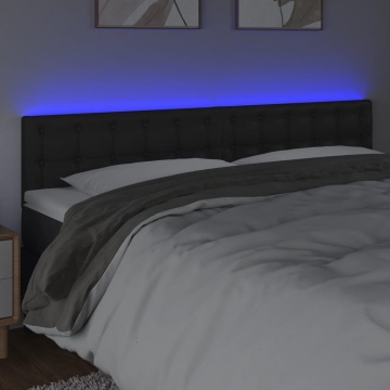 Tăblie de pat cu LED, negru, 160x5x78/88 cm, piele ecologică - Img 3