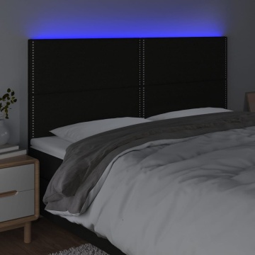 Tăblie de pat cu LED, negru, 180x5x118/128 cm, textil - Img 3