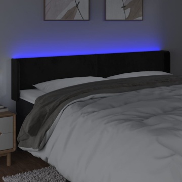 Tăblie de pat cu LED, negru, 183x16x78/88 cm, catifea - Img 4