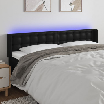 Tăblie de pat cu LED, negru, 183x16x78/88 cm, piele ecologică - Img 1