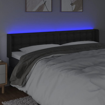 Tăblie de pat cu LED, negru, 183x16x78/88 cm, piele ecologică - Img 4