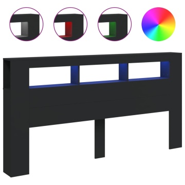 Tăblie de pat cu LED, negru, 200x18,5x103,5 cm, lemn prelucrat - Img 2