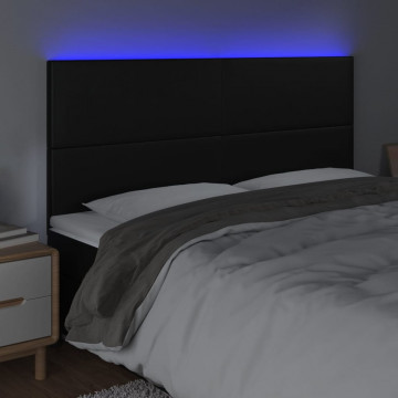 Tăblie de pat cu LED, negru, 200x5x118/128 cm, piele ecologică - Img 3