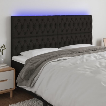 Tăblie de pat cu LED, negru, 200x7x118/128 cm, textil - Img 1