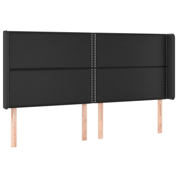 Tăblie de pat cu LED, negru, 203x16x118/128 cm, piele ecologică - Img 3
