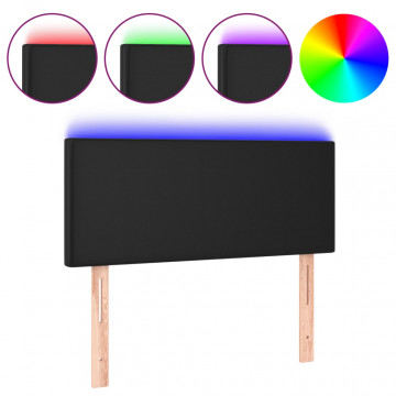 Tăblie de pat cu LED, negru, 80x5x78/88 cm, piele ecologică - Img 2