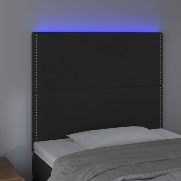 Tăblie de pat cu LED, negru, 90x5x118/128 cm, catifea - Img 3