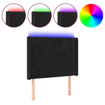 Tăblie de pat cu LED, negru, 93x16x118/128 cm, catifea - Img 2