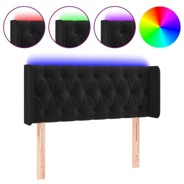 Tăblie de pat cu LED, negru, 93x16x78/88 cm, catifea - Img 2