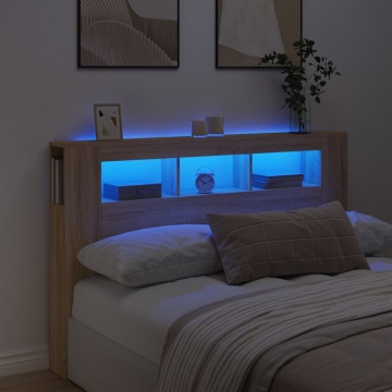 Tăblie de pat cu LED, stejar sonoma, 160x18,5x103,5 cm, lemn - Img 1