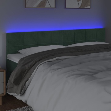 Tăblie de pat cu LED, verde închis, 160x5x78/88 cm, catifea - Img 3