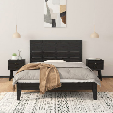 Tăblie de pat pentru perete, negru, 126x3x63 cm, lemn masiv pin - Img 3