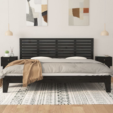 Tăblie de pat pentru perete, negru, 166x3x63 cm, lemn masiv pin - Img 3