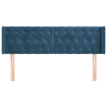 Tăblie pat cu aripioare albastru închis 163x16x78/88 cm catifea - Img 3