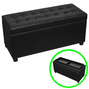 Taburet de depozitare, piele artificială, negru - Img 1