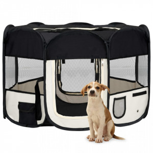 Țarc de câini pliabil cu sac de transport, negru, 110x110x58 cm - Img 1