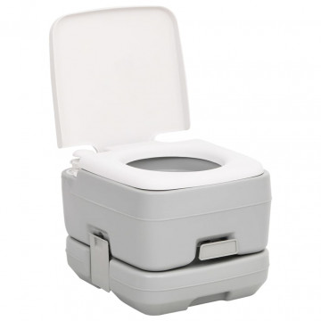 Toaletă portabilă de camping, gri și alb, 10+10 L, HDPE - Img 2