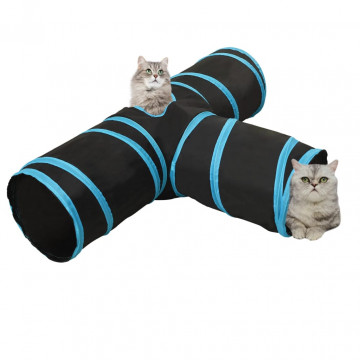 Tunel pentru pisici 3 căi, negru și albastru, 90 cm, poliester - Img 2