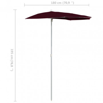 Umbrelă de grădină cu stâlp, roșu bordo, 180x90 cm, semirotundă - Img 7
