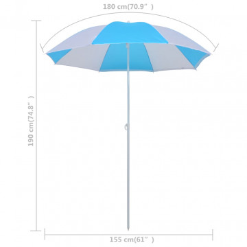 Umbrelă de plajă adăpost, albastru și alb, 180 cm, țesătură - Img 6