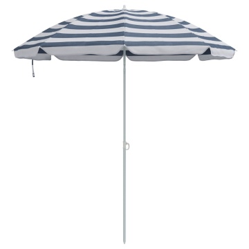 Umbrela de plajă cu pol din metal Albastru & Alb 161x193 cm Poliester - Img 3