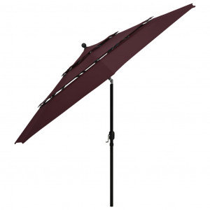 Umbrelă de soare 3 niveluri, stâlp aluminiu, roșu bordo, 3,5 m - Img 4