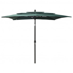 Umbrelă de soare 3 niveluri, stâlp aluminiu, verde, 2,5x2,5 m - Img 1