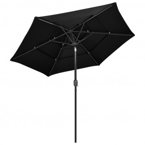 Umbrelă de soare 3 niveluri, stâlp de aluminiu, negru, 2,5 m - Img 4