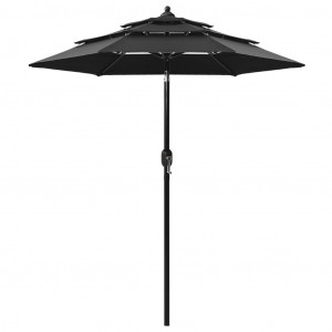 Umbrelă de soare 3 niveluri, stâlp de aluminiu, negru, 2 m - Img 1
