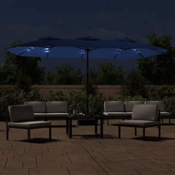 Umbrelă de soare cu două capete cu LED-uri, bleu, 449x245 cm - Img 3