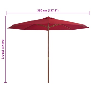 Umbrelă de soare de exterior cu stâlp din lemn, vișiniu, 350 cm - Img 4