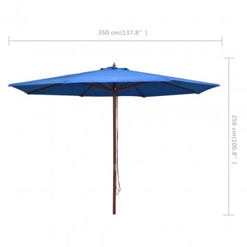 Umbrelă de soare de exterior, stâlp din lemn, albastru, 350 cm - Img 5