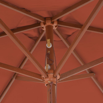 Umbrelă de soare de exterior, stâlp din lemn, cărămiziu, 270 cm - Img 6
