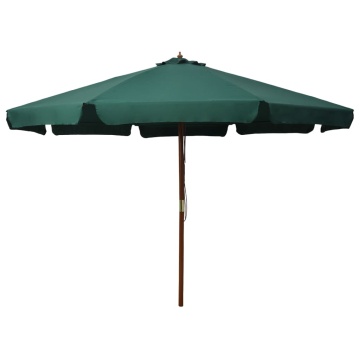 Umbrelă de soare de exterior, stâlp din lemn, verde, 330 cm - Img 1