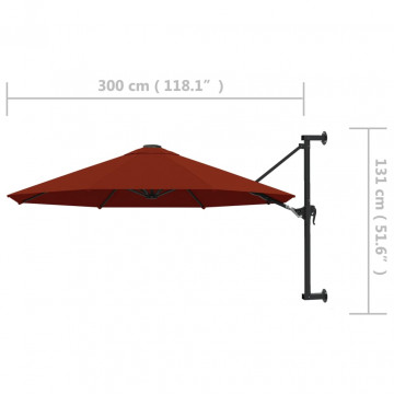 Umbrelă de soare de perete cu stâlp metalic, cărămiziu, 300 cm - Img 7