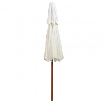 Umbrelă de soare dublă, 270x270 cm, stâlp de lemn, alb crem - Img 4