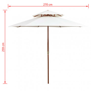 Umbrelă de soare dublă, 270x270 cm, stâlp de lemn, alb crem - Img 5
