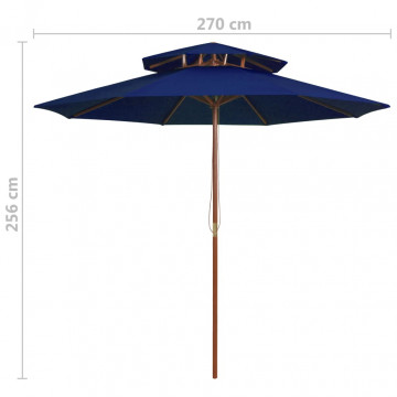 Umbrelă de soare dublă, stâlp din lemn, albastru, 270 cm - Img 4