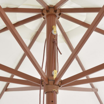 Umbrelă de soare exterior, stâlp din lemn, alb nisipiu, 350 cm - Img 3