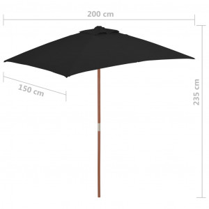 Umbrelă de soare, exterior, stâlp lemn, negru, 150x200 cm - Img 6